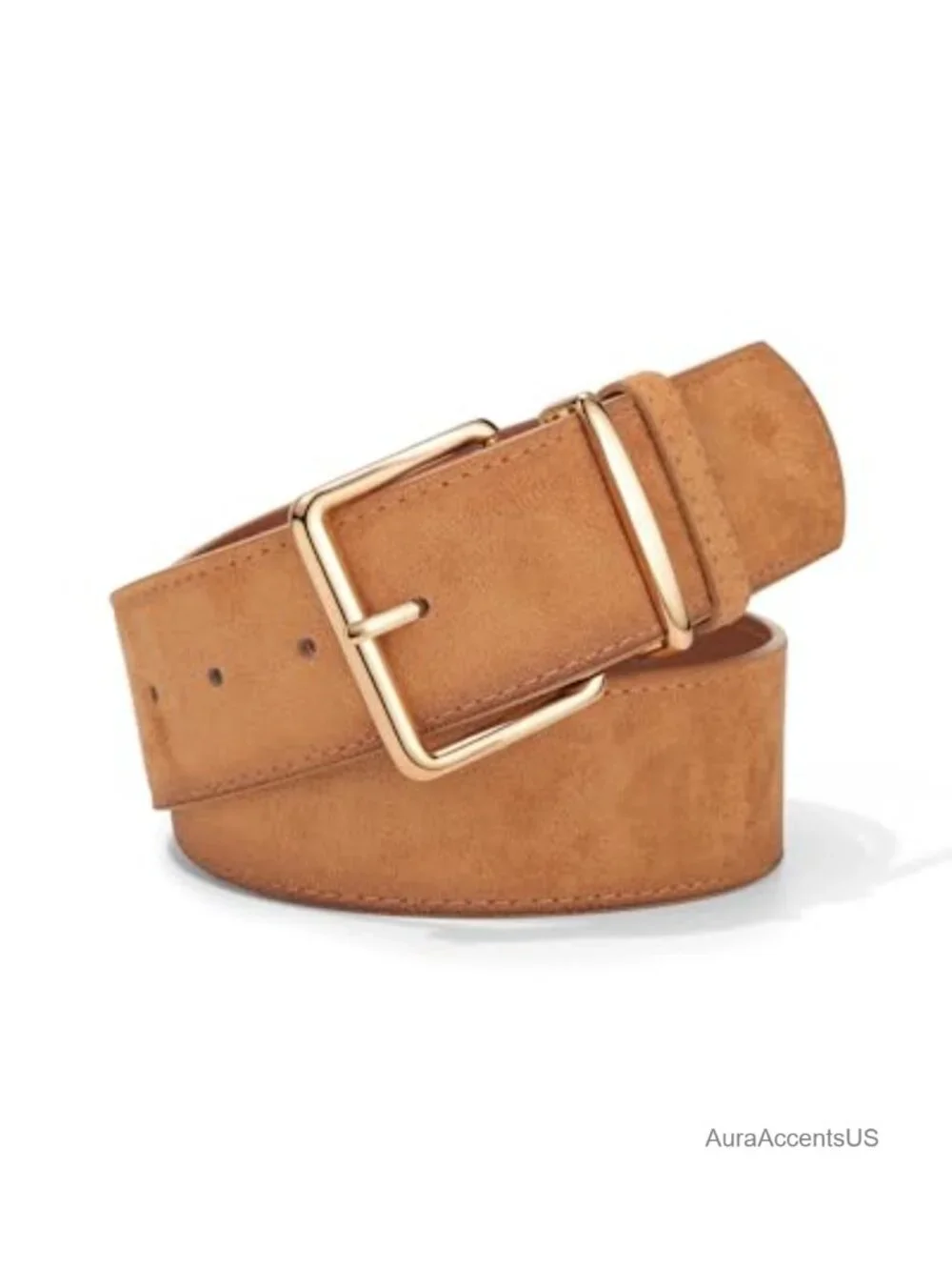 Wide Faux Suede Belt with Gold Buckle for Women Chunky Waist Belt 9-Hole